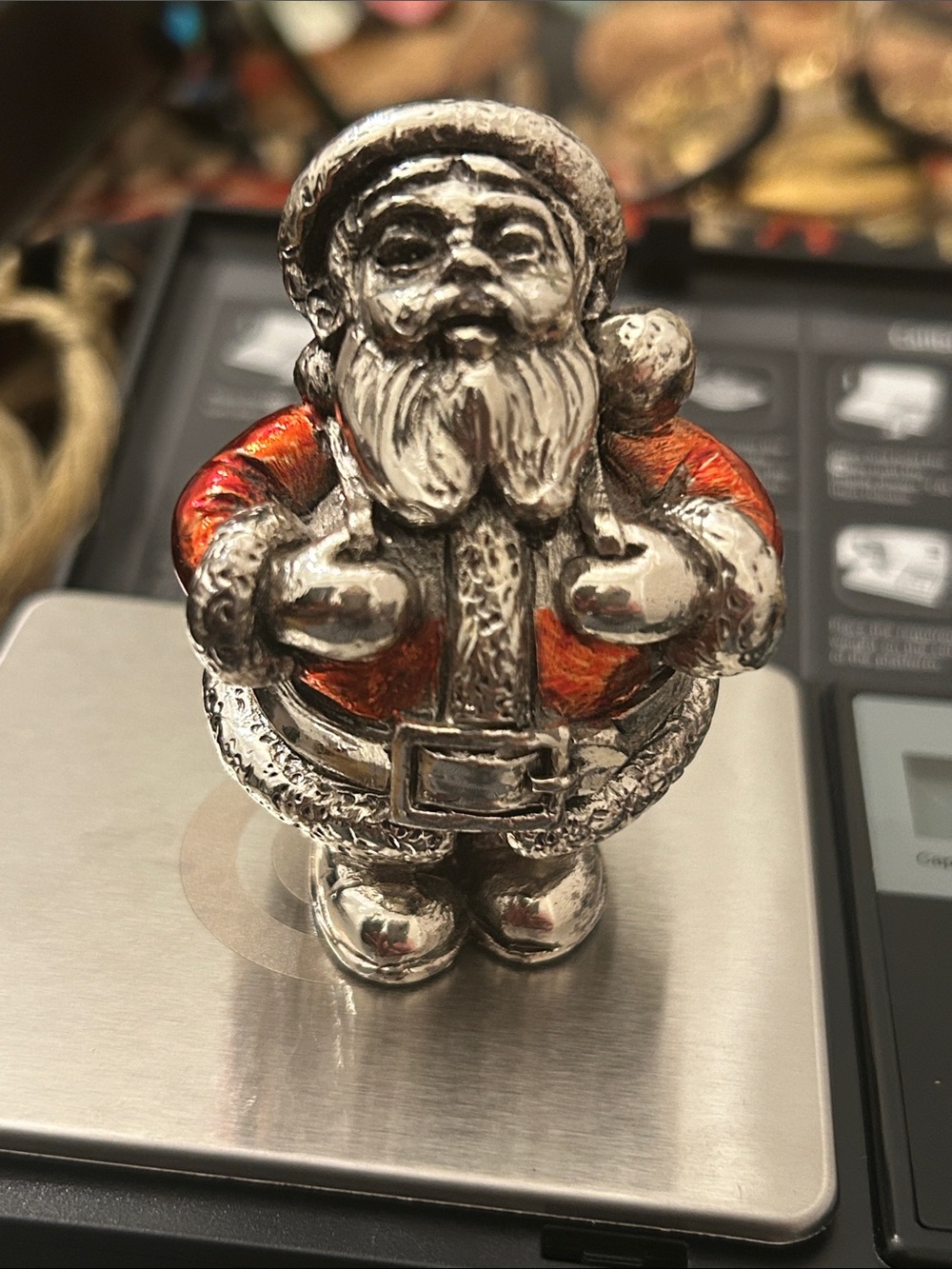 Vintage UNOAERRE Italy Solid 800 Silver Enameled Santa Miniature Figurine 73.71g